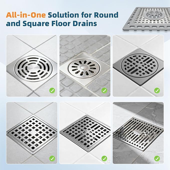 Hibbent 2 Pack Shower Drain Hair Catcher, Shower Drain Cover for Bathroom Floor 4" Drain, Anti-Clogging Bathtub Drain Strainer, Stainless Steel Kitchen Sink Drain Strainer with Handle, Grey