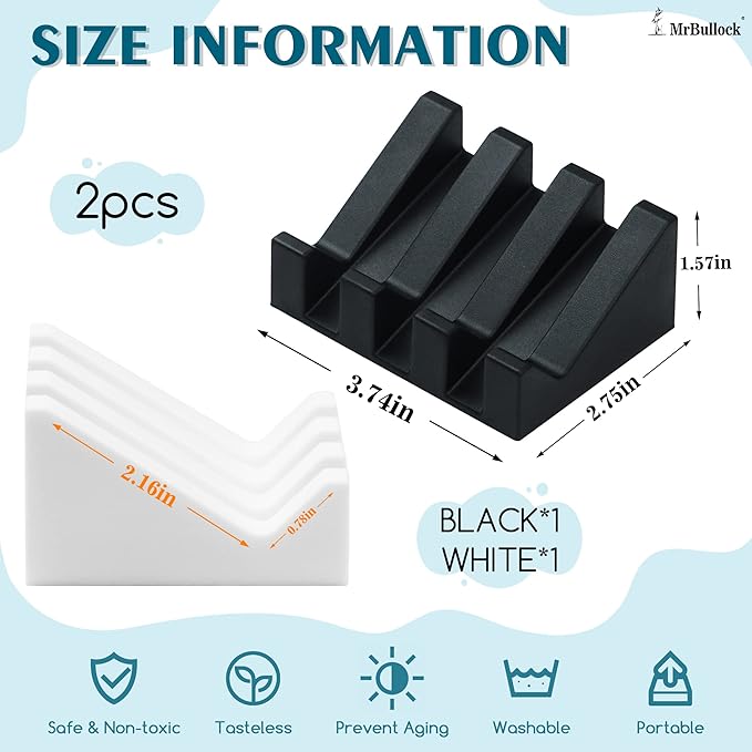 Silicone Soap Dish for Bar Soap Holder for Shower Bathroom Self Draining Waterfall Drying Tray Keep Soap Bars Dry Clean & Easy Cleaning (White Gray Black, 3)
