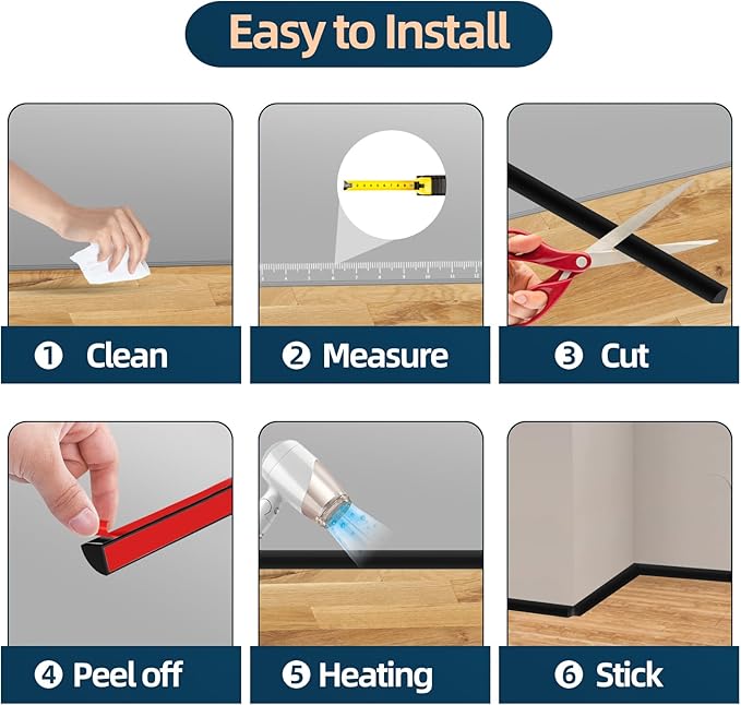 Flexible Quarter Round Molding Trim, Self Adhesive Wall Trim Mini Peel and Stick Rubber Trim Molding for Floor, Bathroom, Kitchen, Countertop, 59" L x 0.5" W x 0.5" H (Black, 59Inch)