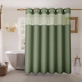 Inhousolu Stall No Hook Shower Curtain with Snap in Fabric Liner Set Waffle Weave 230GSM Weighted Hem, Waterproof & Washable Bathroom Curtain Spa Luxury with Mesh Top Window 60" W x 72" L Sage Green
