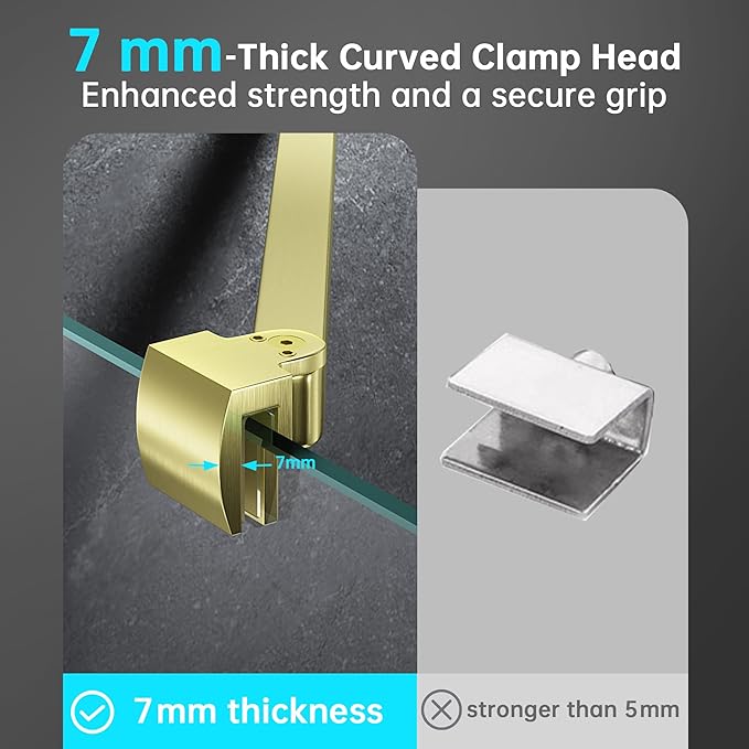 Frameless Shower Door Support Bar, Stainless Steel Wall-to-Glass Support Arm to Fixed Shower Glass Panel, for 1/4"-3/8" (6-10 mm) Door, 180° Pivot & Stow-Flat Mode (Brushed Gold, 23.6-inch(600mm))