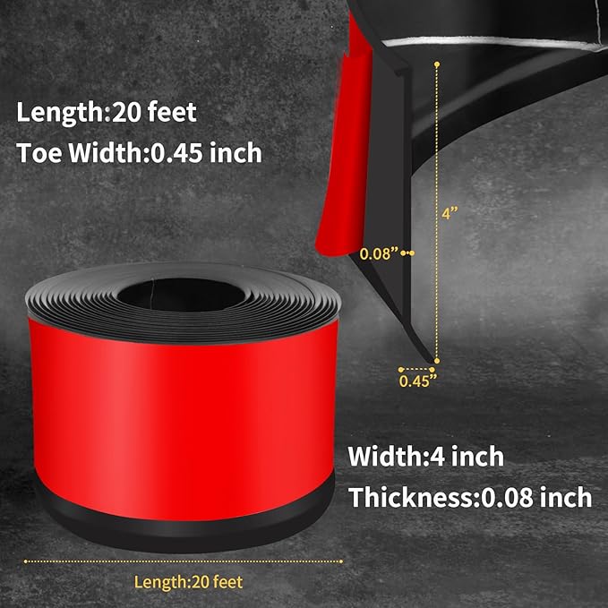 Flexible Baseboard Molding Trim 4 Inch Self-Adhesive Vinyl Wall Base Peel and Stick Cove Base Rubber Wall Baseboard Moulding Trim (20Ft, Black Stone)