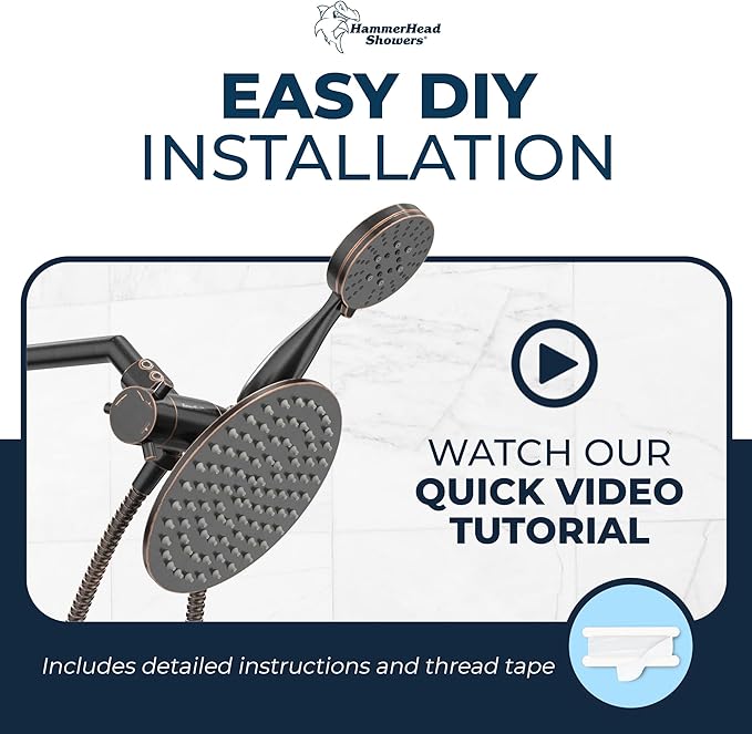 HammerHead Showers Dual Shower Head Combo, 8-Inch Rainfall & 3-Flow Handheld, Oil Rubbed Bronze, 2.5 GPM