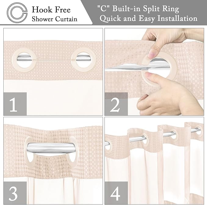 Gibelle Extra Long Shower Curtain 72x86, Waffle Weave Bathroom Shower Curtain with Snap-in Fabric Liner Set, No Hooks Needed, Hotel Style with Mesh Top Window, Blush Pink