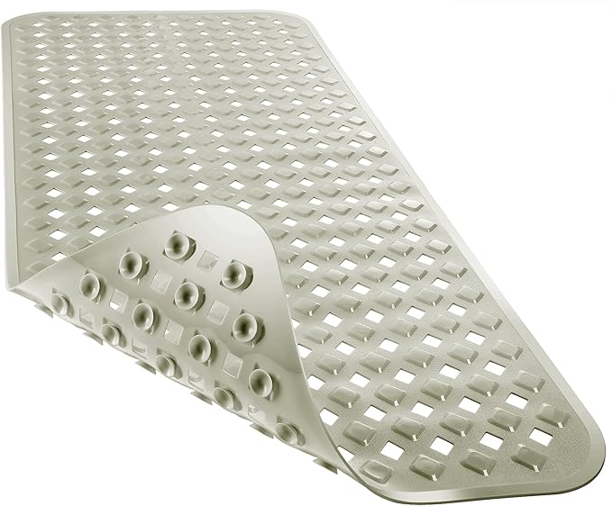Yimobra Non Slip Bath Mat, Super Strong Suction Cups,34.5"x15.5"Long Tub Mat with Drain Holes, Machine Washable Fast Draining Shower Mats, Bathroom Essentials,Camel