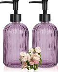 Glass Soap Dispenser with Plastic Pump, Hand Soap Dispenser for Hand Wash, Lotion Dispenser for Dishwashing Liquid, Lotion Shower Gel (Striped Purple)