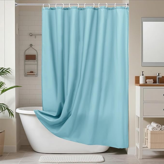 AooHome Shower Curtain Liner, Fabric Bathroom Curtain with Hooks for Hotel, Water Repellent, Blue, 72 Width x 75 Height Inch