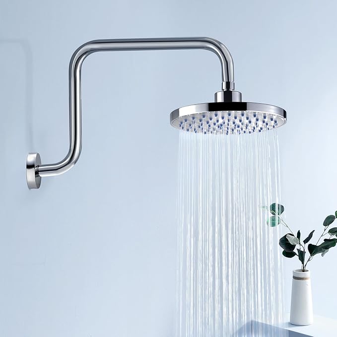 13 Inch S shaped Shower Arm,Stainless Steel Wall-Mounted High Rise Shower Head Extension Arm with Flange，Chrome,10Z1MK