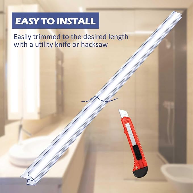 Frienda 2 Pcs Shower Door Bottom Seal 3/16" x 36'' Clear PVC Glass Door Sweep Shower Frameless Seal Strip for Replacement Stopping Leaks and Creating Water Barrier