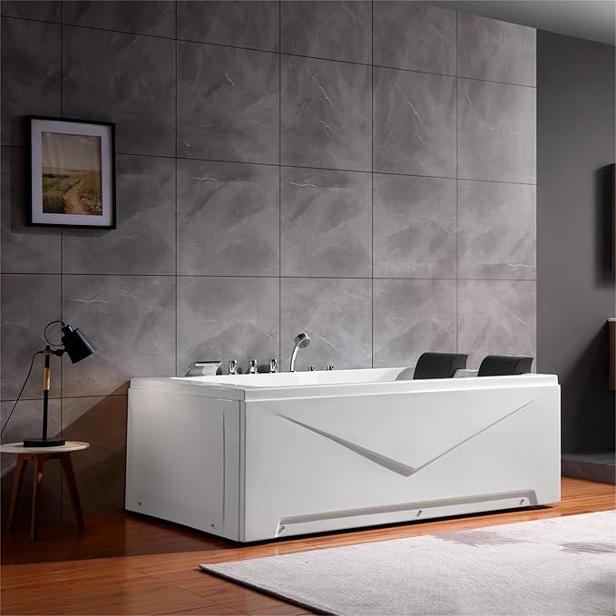 Empava Whirlpool Bathtub 71 Inch,2 Person Whirlpool Tubs With 16 Jets,Jetted Bathtub,Acrylic SPA Bath Tub,Hydro Massage Bathtub With Right Drain,3-Side Apron,White
