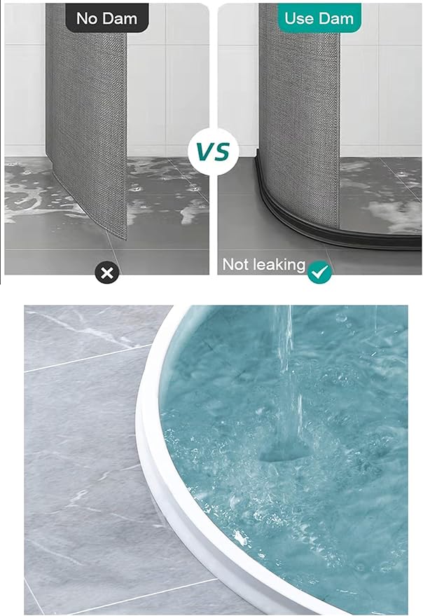 1/2" High Collapsible Shower Threshold Water Dam Barrier 39" Shower Water Stopper Barrier Shower Splash Guard For Walk In Shower Water Guard Suitable For Bathrooms Kitchens To Block Water Flow White