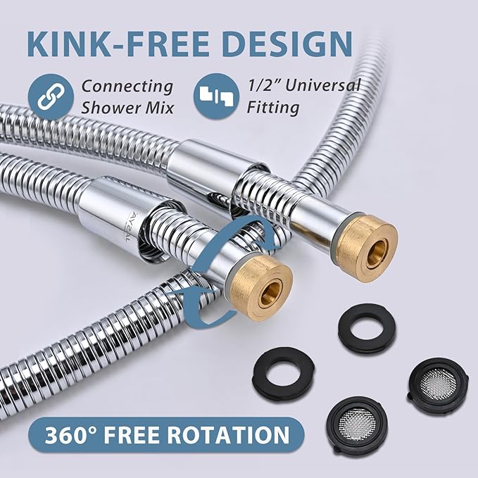 4ft Bidet Hose For Toilet Short Shower Hose Replacement 304 Stainless Steel Showerhead Hoses,Anti Winding Interface High Pressure Flexible Rv Shower Hoses Extra Long Chrome, 48 Inches