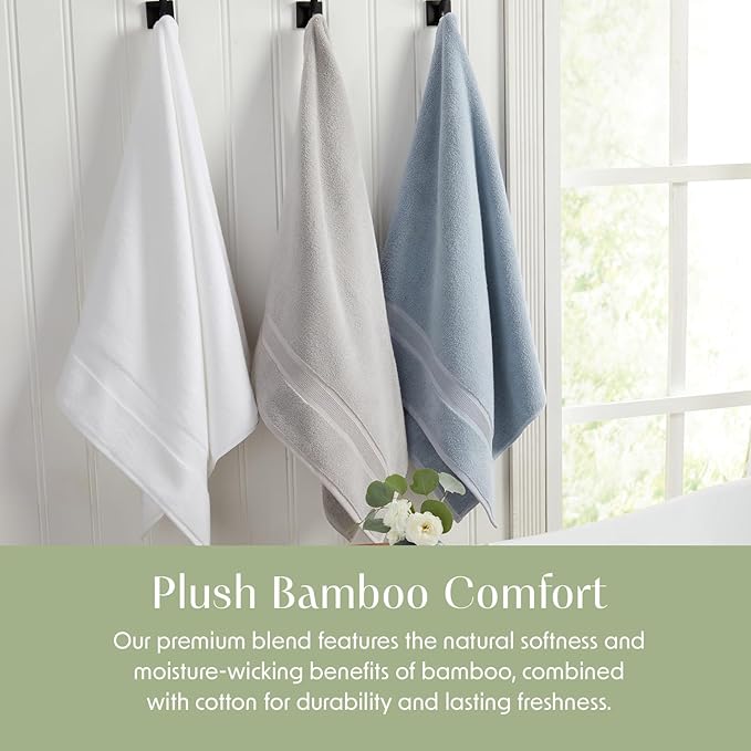 Springtree Home Luxury Bamboo Rayon Bath Towel Set 6 Piece Set | 35% Bamboo Rayon - 65% Cotton | Absorbent Quick-Dry Towels for Bathroom | Oeko-TEX Standard 100 Cotton | Grey