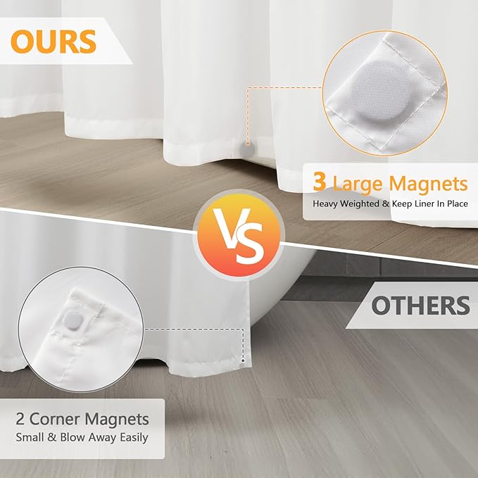 Extra Long Waterproof Fabric Shower Curtain with 3 Extra-Large Magnets, 72 x 86 inch Washable Cloth Shower Curtain Liner White, Hotel Quality Tall Bathroom Shower Curtain Lightweight
