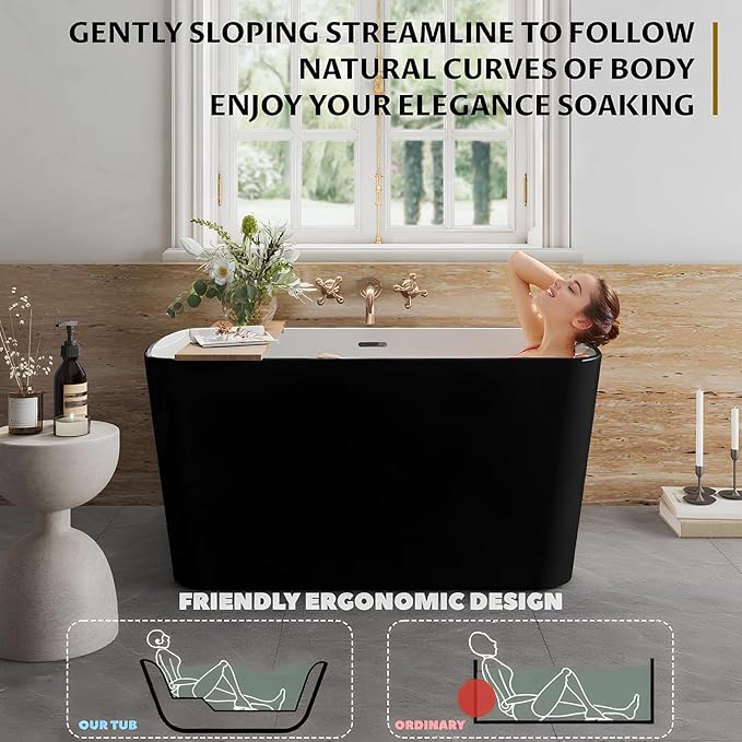 Freestanding Bathtub Acrylic Oval Soaking Tub, Modern Stand Alone Bath with Chrome Drain and Overflow, Comfortable Deep Soak Tub for Master or Guest Bathroom, 67inch