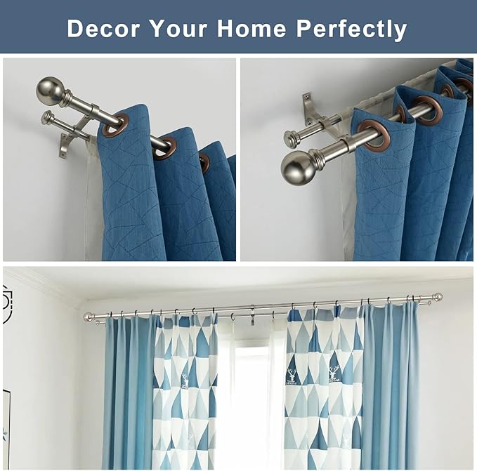 Double Curtain Rod 84 to 120 inch, Adjustable 1 inch Double Drapery Rod Rods for Windows and Doors with Ball Round Finials and Premium Aluminum Brackets Set (84-120",Brushed Nickel)