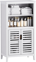 HITNET White Bathroom Cabinet, Bamboo Storage Cabinet Freestanding, Side Tall Storage Organizer for Kitchen Living Room Entryway