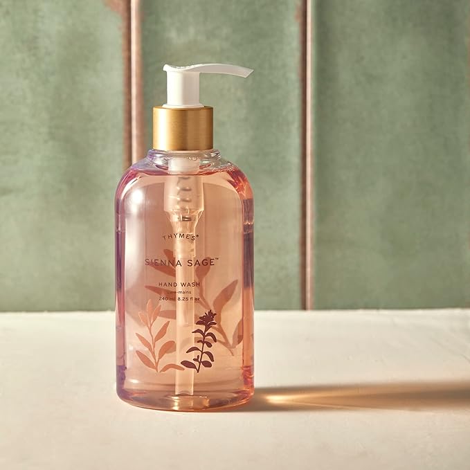Thymes Moisturizing Hand Wash Soap with Pump - Luxury Hand Soap Gently Cleanses & Moisturizes - Skin Care with Glycerin & Calendula - Comforting, Warm Fragrance (Sienna Sage, 8.25 oz)