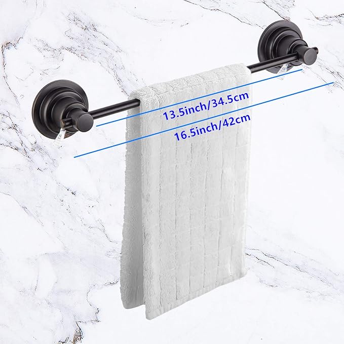 JiePai Suction Cup Towel Bar,Removable Modern Vacuum Towel Holder for Bathroom Door Adhesive Towel Rack Holder (Suction Towel Bar-16 inch Rubbed Bronze)