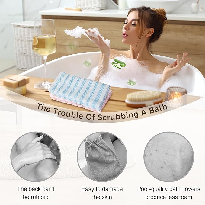 Exfoliating Shower Towel, 2026 Upgraded Exfoliating Washcloth, Body Back Scrubber for Shower, Long Scrub Towel for Women Men Full Body Exfoliator (Black)