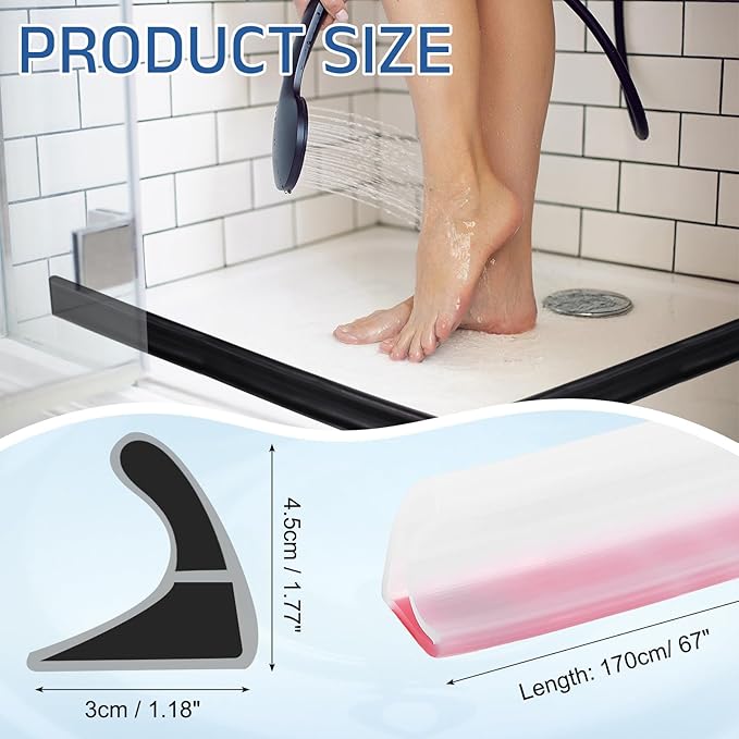 uxcell Shower Water Barrier, 67" TPE Splash Guard Shower Water Stopper Retention System for Bathtub Sink Washing Machine Dry and Wet Separation, 1.18"W x 1.77"H, Clear