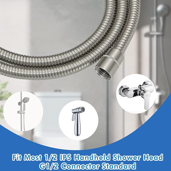 RUMOSE 98 inches Shower Hose Shower Head Extension Hose Extra Long Stainless Steel Shower Tube Attachment Flexible Handheld Shower Sprayer Hose, Brushed Nickel