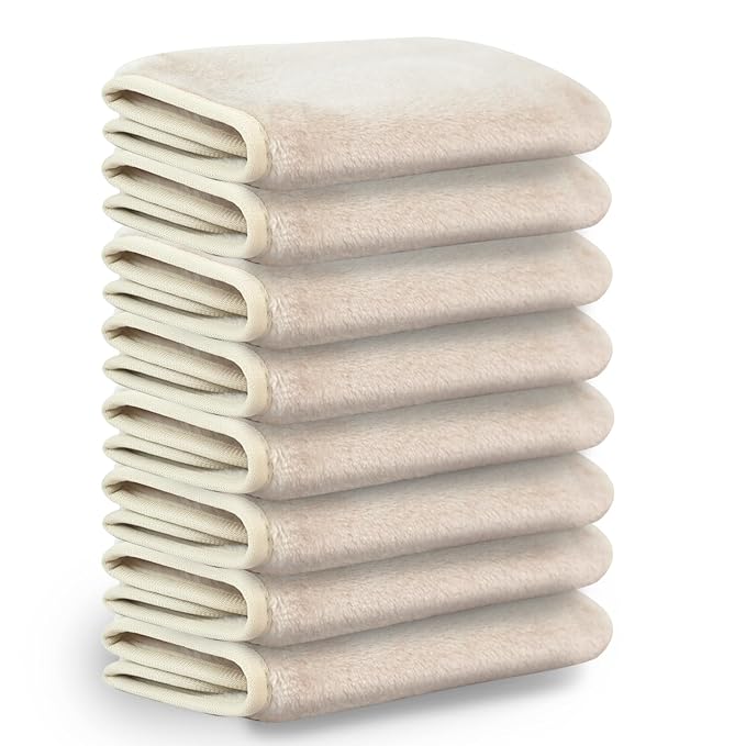 Nugilla Makeup Remover Cloths, 8 Packs Makeup Remover Towels Reusable Face Wash Cloth, Soft Microfiber Face Cloth for Women(Beige)