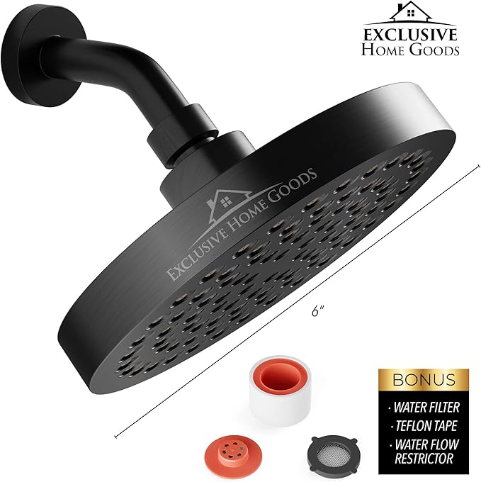 Luxury Rainfall Shower Head - High-Pressure showerhead Jets, rain shower head Ant-Clog Silicone Nozzles (1.8 GPM, Matte Black)
