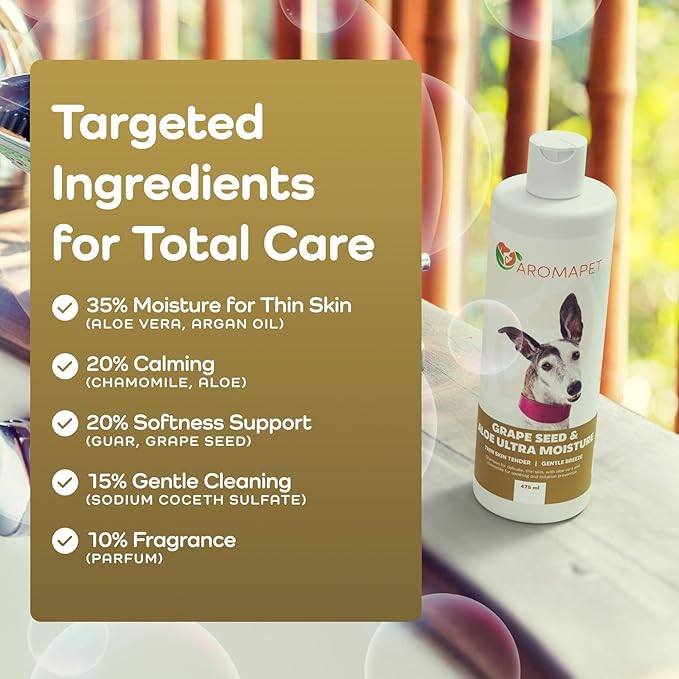Grape Seed & Aloe Ultra Moisture for Thin Skin Dog Shampoo - Deodorizing Dog Shampoo with Chamomile - Great for Greyhound & Sensitive Skin - Gentle, Hypoallergenic – Gentle Breeze Formula