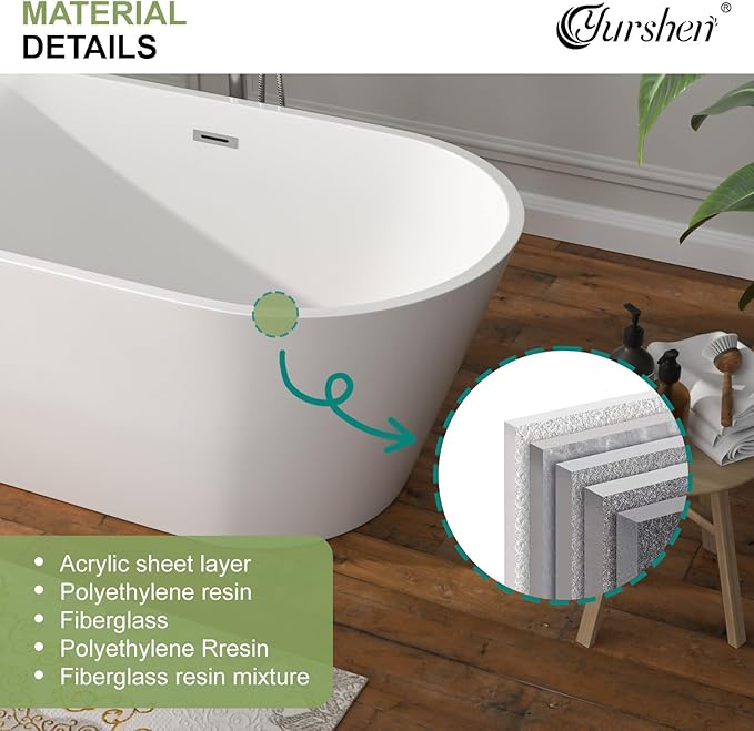 59 Inch Freestanding Acrylic Bathtub White Roll Top Soaking Tub with Gold Drain Glossy Finish for Elegant Bathroom Style, YSB9220