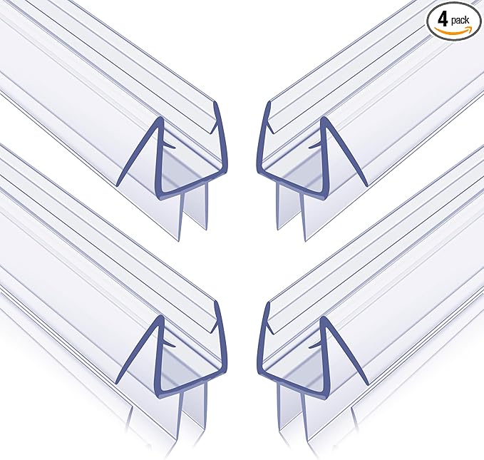 4-Pack Frameless Shower Door Bottom Seal for 3/8 Inch Thick Glass Doors – Stop Shower Leaks and Create a Water Barrier (3/8” x 39”)