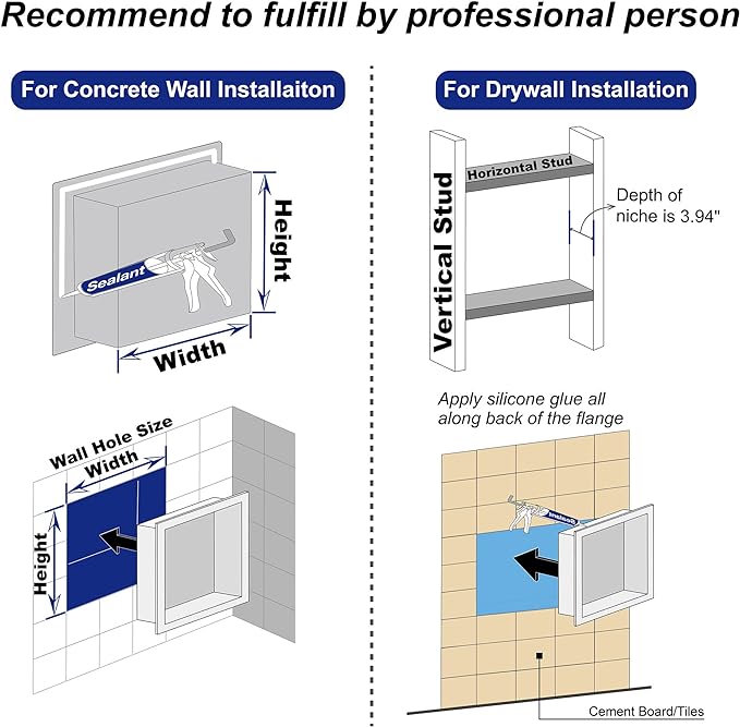 Stainless Steel Shower Niche 18" X 12" White No Tile Needed Niche Shower for Bathroom Storage Recessed Wall Shelf Over Mount Installation
