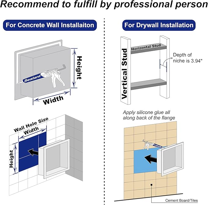 Stainless Steel Shower Niche 18" X 12" Brushed No Tile Needed Niche Shower Recessed Wall Horizontal Niches for Bathroom Storage Over Mount Installation