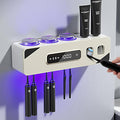 Automatic Toothpaste Dispenser,Rechargeable Toothbrush Holders for Bathrooms,3 Cups Electric Toothbrush Holder Wall Mounted with Toothpaste Dispenser Bathroom Decor (White)
