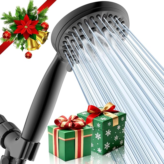 Matte Black Shower Head, 6 Spray Modes Handheld Showerhead, High Pressure Shower Head with 59 Inch Stainless Steel Hose and Adjustable Showerhead Holder