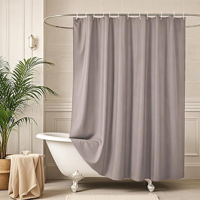 AooHome Extra Long Shower Liner, Fabric Bathroom Curtain with Hooks for Hotel, Weigthed Hem, Water Repellent, 72 x 84 Inch, Chocolate