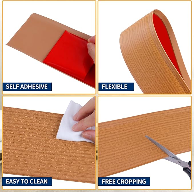 Flexible Baseboard Molding Trim 4 Inch Self-Adhesive Vinyl Wall Base Peel and Stick Cove Base Rubber Wall Baseboard Moulding Trim (20Ft, Yellow Oak)