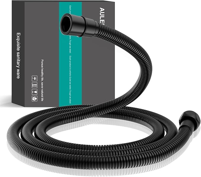AULEEND，59 inch，encrypted shower hose 304 stainless steel metal - Extra long shower hose -（Universal Connection G 1/2" x 1/2")（Matte Black）
