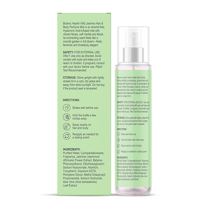 Botanic Hearth Wild Jasmine Hair Perfume for Women & Body Perfume Mist 3.4 fl oz – Alcohol-Free, Hydrating & Refreshing Body Spray with Hyaluronic Acid – Long-Lasting Floral Fragrance