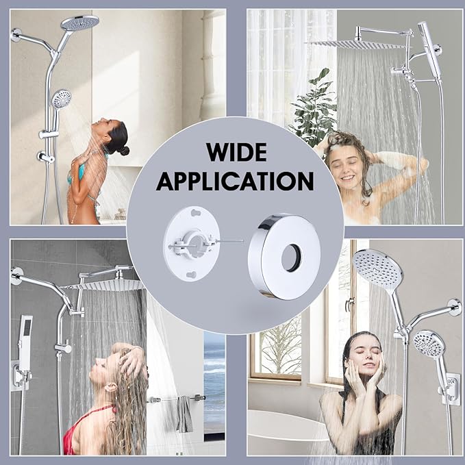 10 Inch Shower Arm with Flange and Stabilizer Bracket, Wall Mounted Shower Pipe Arm 304 Stainless Steel For Fixed Shower Head & Handheld Showerhead, Chrome