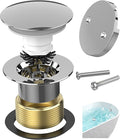 Chrome Plated Tub Drain Kit with Hair Catcher, Premium Brass Mushroom Tip-Toe Bathroom Tub Drain Replacement and 2-Hole Overflow Faceplate, 11.5/16 UNC Bathtub Drain Stopper Assembly