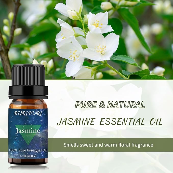 BURIBURI Vanilla Oil and Jasmine Essential Oil, 100% Pure, Undiluted, Natural, Organic Aromatherapy Vanilla Essential Oils Gift Set, 10MLx2
