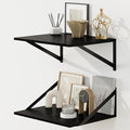 Fun Memories Floating Shelves for Wall, 12 Inch Deep Floating Shelves Set of 2, 16W x 12D Large Wall Shelf with Sturdy Metal Brackets for Living Room, Bathroom, Bedroom and Kitchen, Black