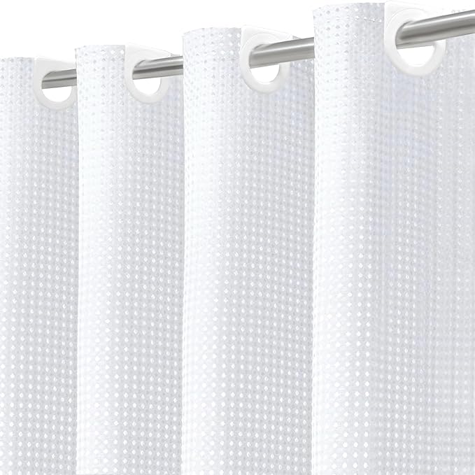 Inhousolu No Hook Waffle Weave Shower Curtain with Removable Snap in Fabric Liner Set for Bathroom, 230 GSM Heavy Duty, Water Repellent Washable Bath Curtains (White, 72" W x 78" L(Pack of 1))