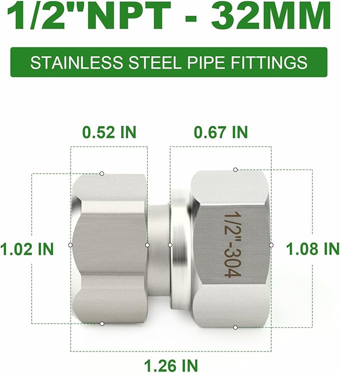 TAISHER 5PCS 304 Stainless Steel Flexible Movable Connector, 1/2" NPT Female for Sprayer, 32MM Length, Angled Valve, Shower Arm