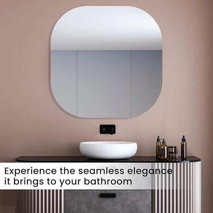 VASUHOME Frameless Bathroom Mirror, 24 x 24 Inch Wall Vanity Mirror, Large Wall Mounted Mirrors for Bathroom, Living Room, Bedroom, Entryway