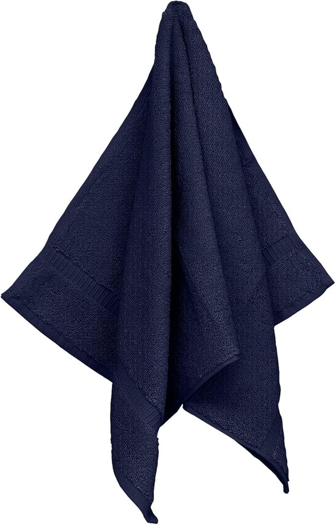 Monogrammed Hand Towel, Personalized Initial Gift, Extra Absorbent 100% Turkish Cotton - Soft Terry Finish - Set of 2 - White Block Initial B - Embroidered on Navy Blue Towels