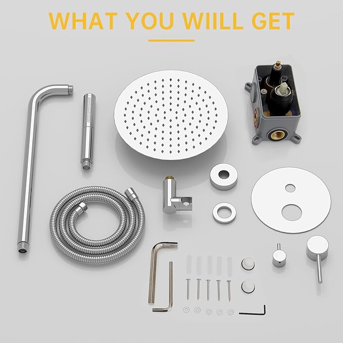 BESy Shower System with 10 Inch Round Rain Shower Head and Handheld Wall Mounted, High Pressure Rainfall Shower Faucet Fixture Combo Set with 2 in 1 Handheld Showerhead for Bathroom, Polished Chrome