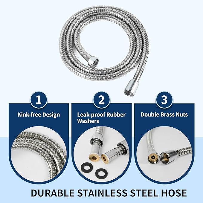 Hand Held Shower Head, High Pressure 6 Spray Mode Handheld Showerhead, Chrome Shower Head with 59 Inch Stainless Steel Hose and Adjustable Bracket
