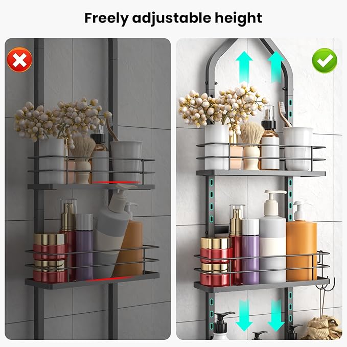 Shower Caddy Hanging (Black), Adjustable Anti-Swing-Over The Shower Head Caddy, 4 Tier Height Bathroom Storage Organizer Bathroom Shelves Basket Rack Shower Caddies (4Tier)